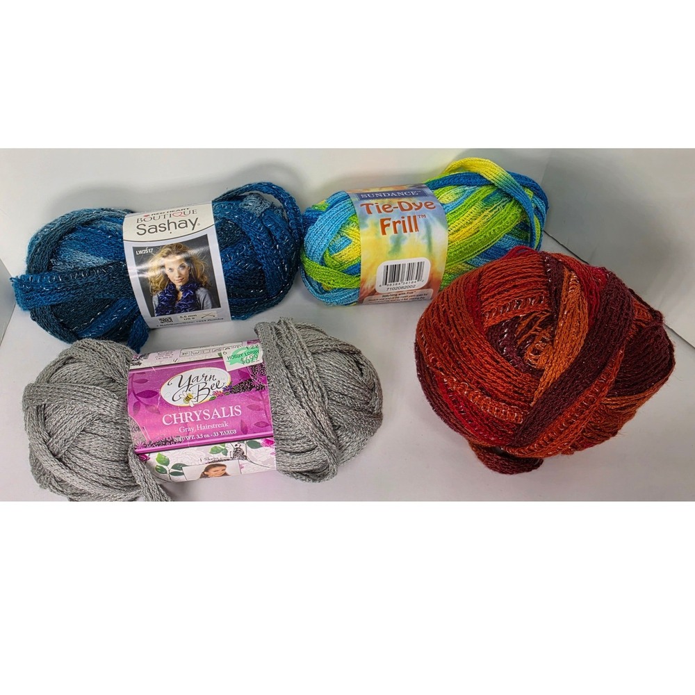 Mixed Lot 4 Skeins Ruffle Mesh Yarn Red Heart Sashay Yarn Bee Sundance Multi